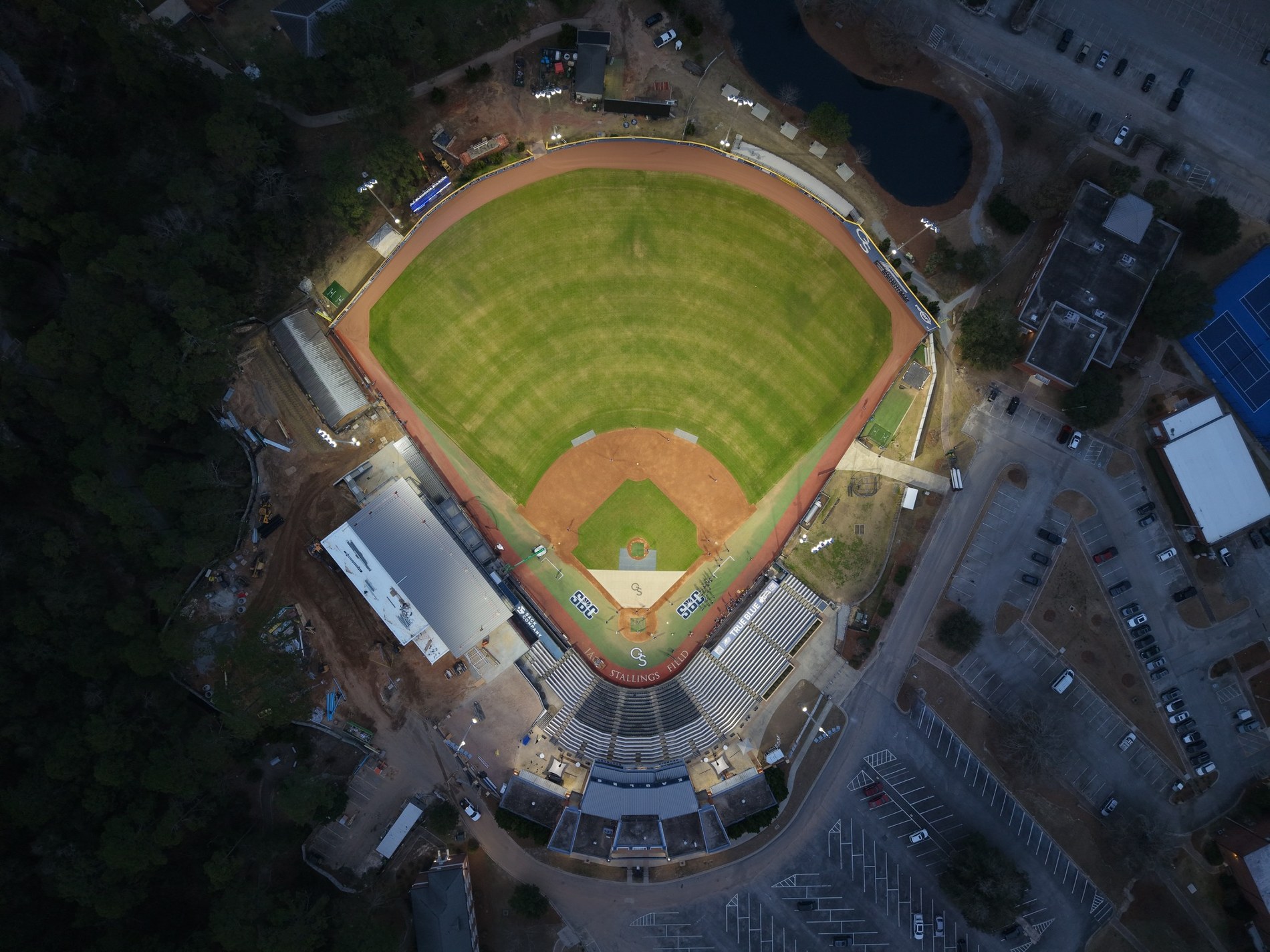 Top-down drone photo of a baseball field
