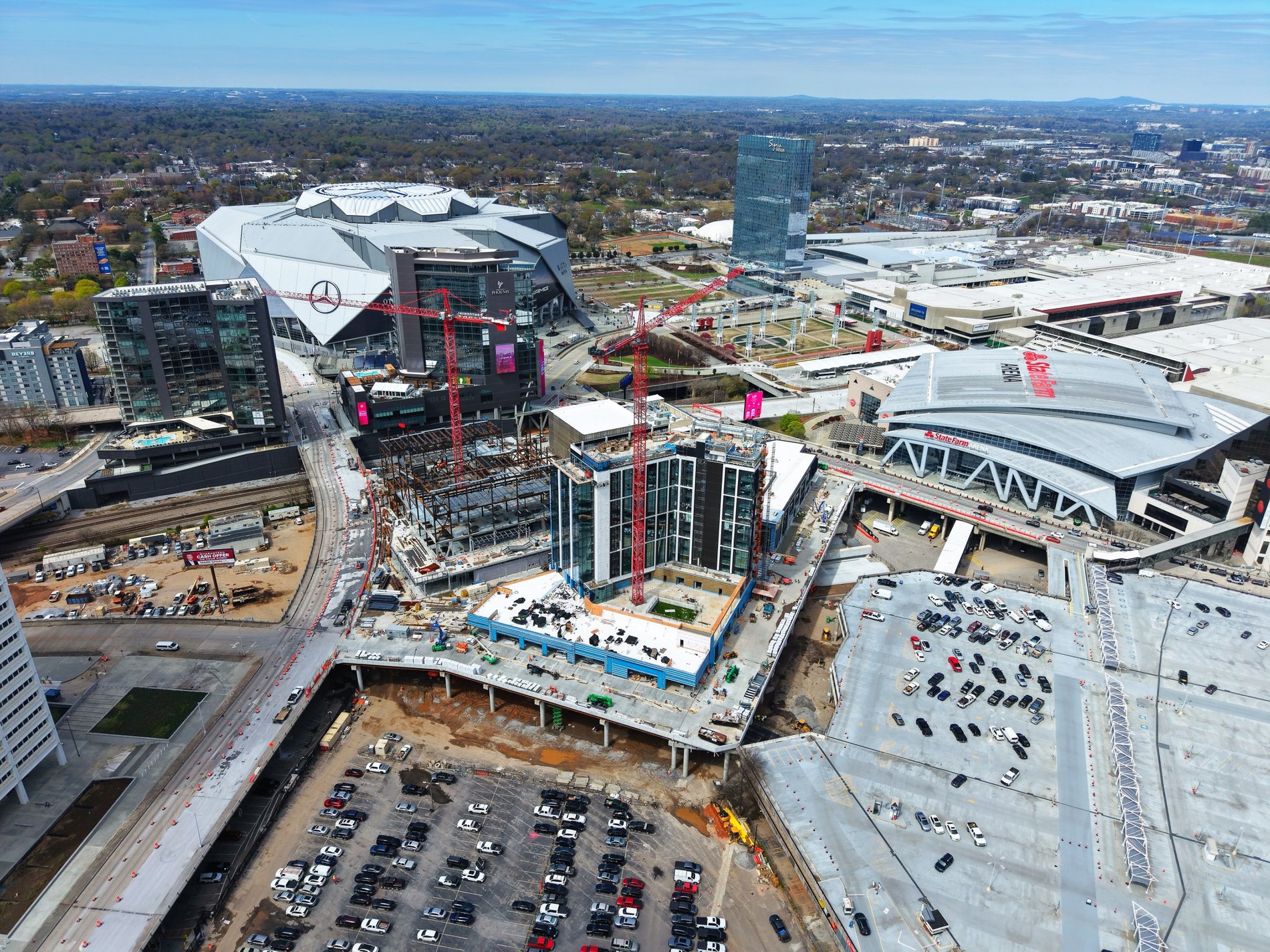 Aerial photo of large urban construction project in Atlanta near major venues